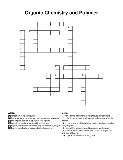 Organic Chemistry and Polymer Crossword Puzzle