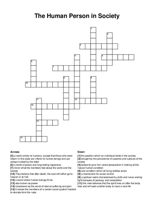 The Human Person in Society Crossword Puzzle