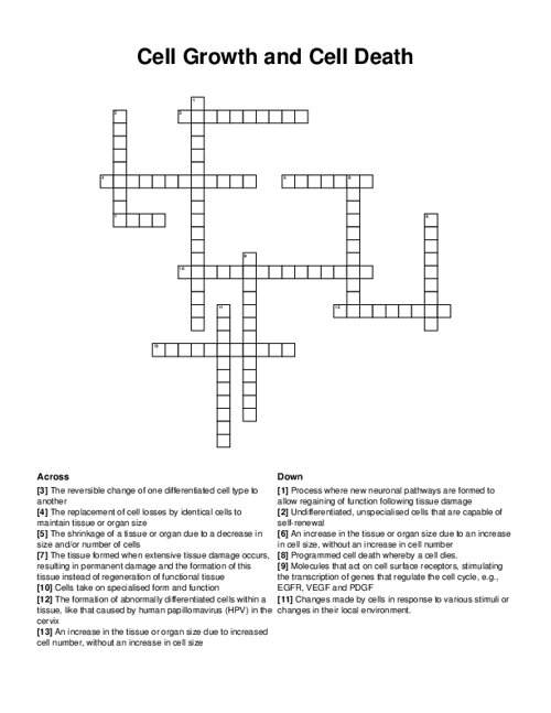 Cell Growth and Cell Death Crossword Puzzle