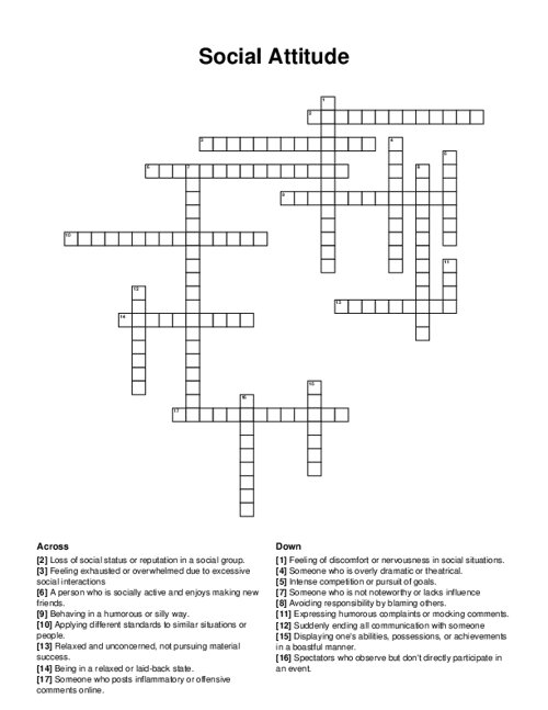 Social Attitude Crossword Puzzle