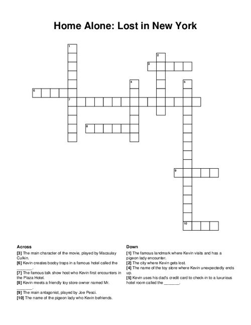 Home Alone: Lost in New York Crossword Puzzle