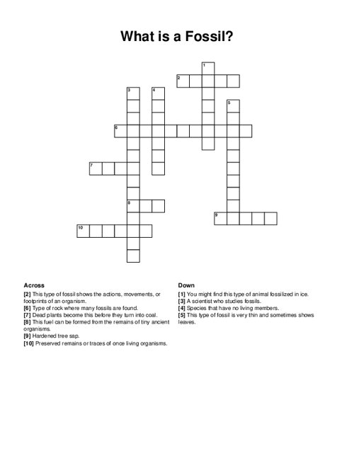 What is a Fossil? Crossword Puzzle