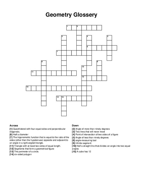 Geometry Glossery Crossword Puzzle