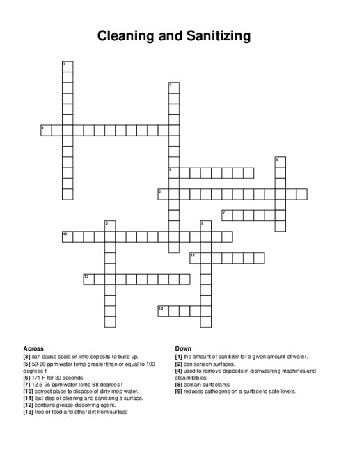 Cleaning and Sanitizing Crossword Puzzle