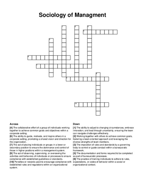 Sociology of Managment Crossword Puzzle