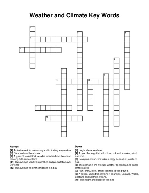 Weather and Climate Key Words Crossword Puzzle
