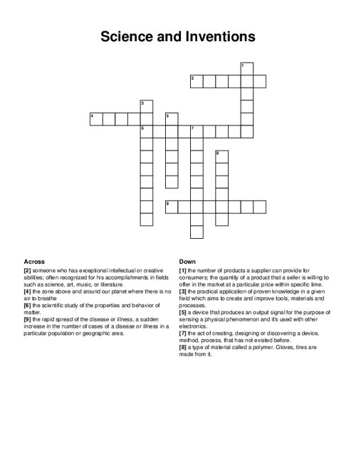 Science and Inventions Crossword Puzzle