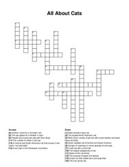 All About Cats crossword puzzle