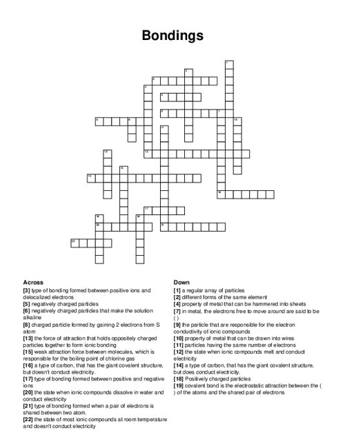 Bondings Crossword Puzzle