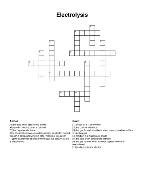 Electrolysis Crossword Puzzle