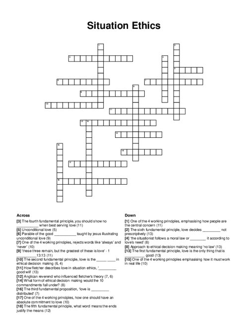 Situation Ethics Crossword Puzzle