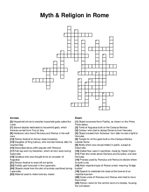 Myth & Religion in Rome Crossword Puzzle