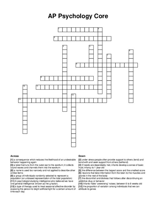 AP Psychology Core Crossword Puzzle