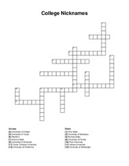 College Nicknames crossword puzzle