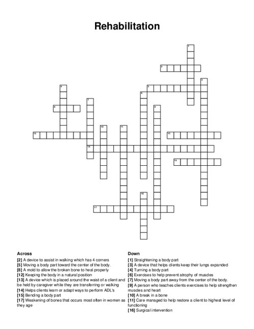 Rehabilitation Crossword Puzzle
