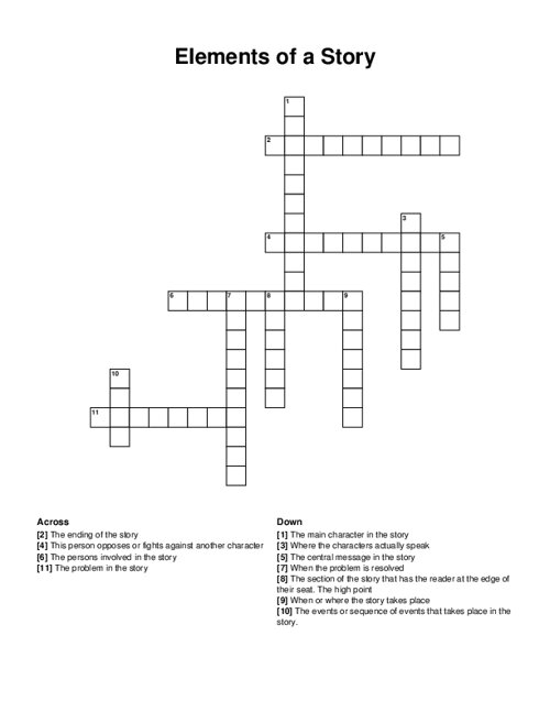 Elements of a Story Crossword Puzzle