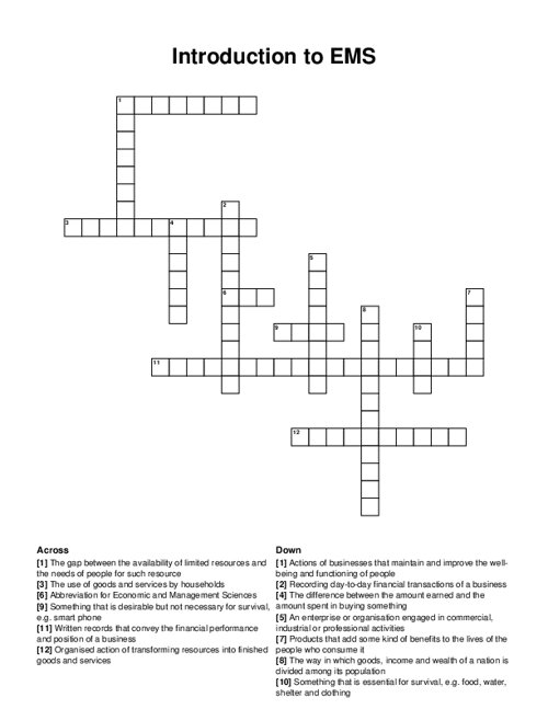 Introduction to EMS Crossword Puzzle