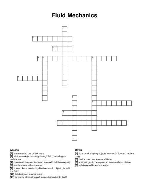 Fluid Mechanics Crossword Puzzle