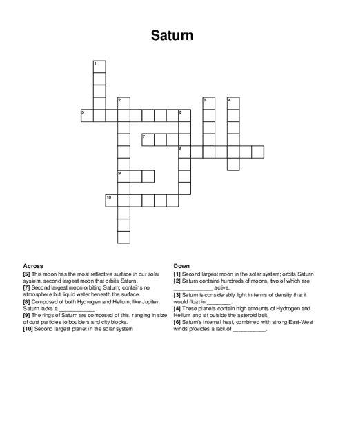 Saturn Crossword Puzzle