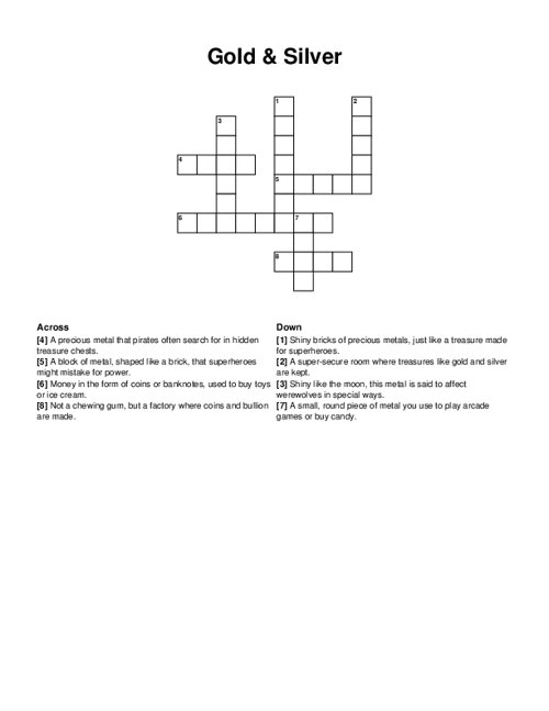 Gold & Silver Crossword Puzzle
