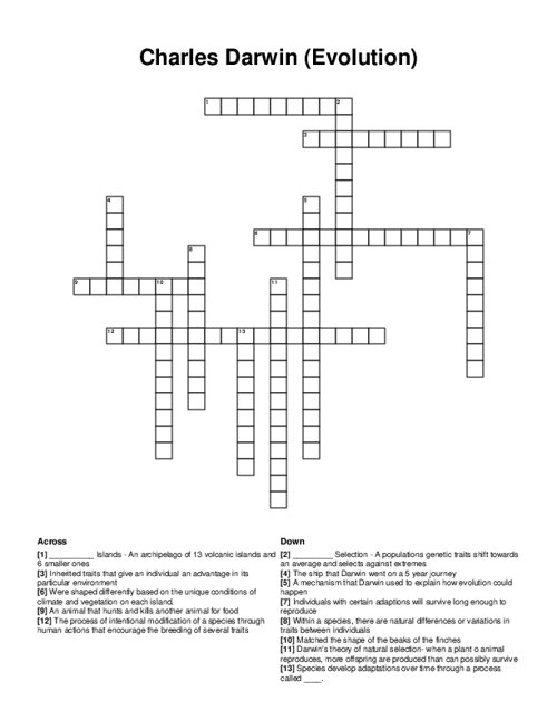 Charles Darwin (Evolution) Crossword Puzzle