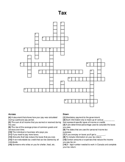 Tax Crossword Puzzle
