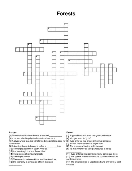 Forests Crossword Puzzle