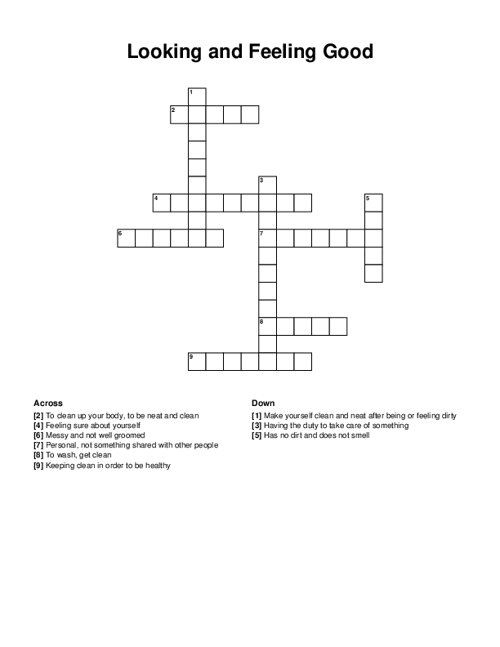 Looking and Feeling Good Crossword Puzzle
