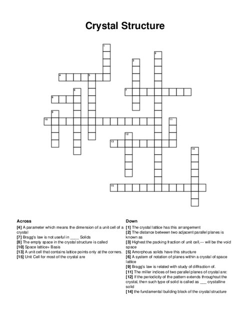 Crystal Structure Crossword Puzzle