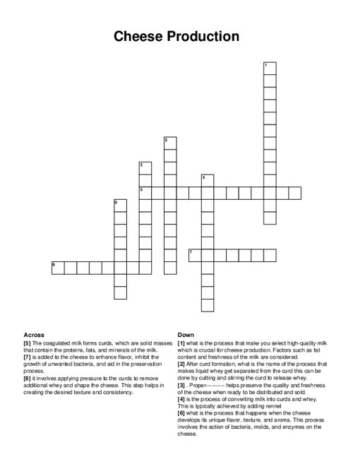 Cheese Production Crossword Puzzle