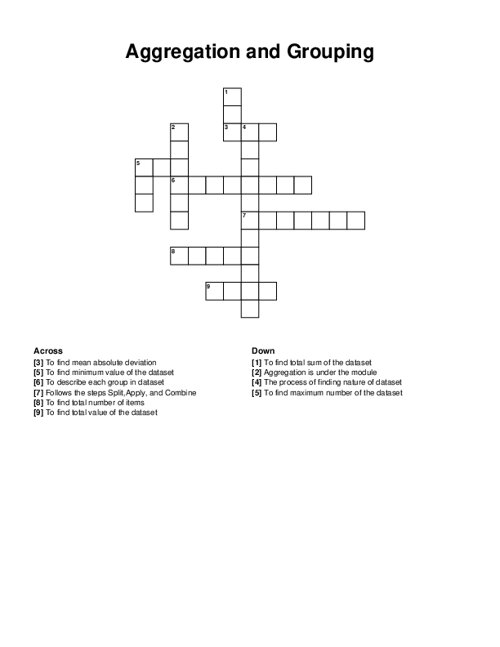 Aggregation and Grouping Crossword Puzzle