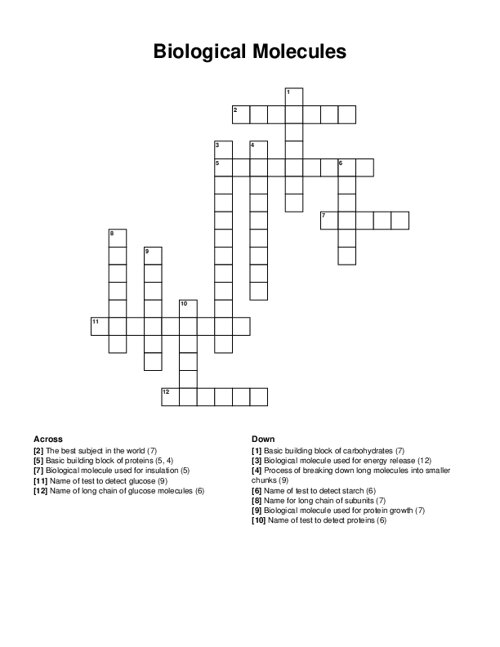 Biological Molecules Crossword Puzzle