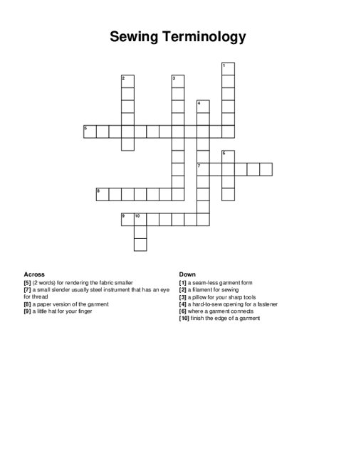 Sewing Terminology Crossword Puzzle