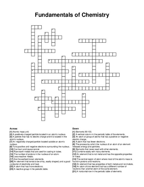 Fundamentals of Chemistry Crossword Puzzle