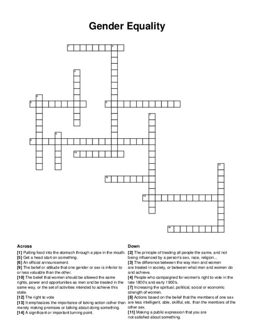 Gender Equality Crossword Puzzle