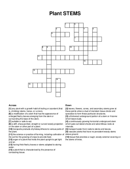 Plant STEMS Crossword Puzzle