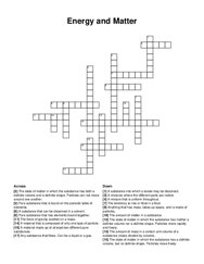 Energy and Matter crossword puzzle