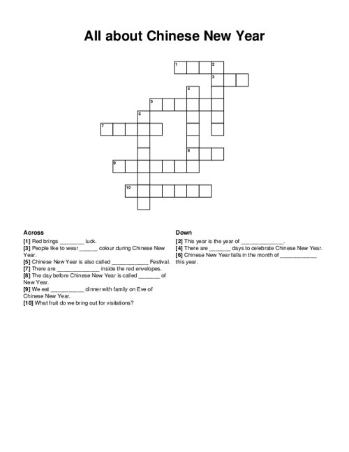 All about Chinese New Year Crossword Puzzle