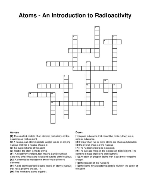 Atoms - An Introduction to Radioactivity Crossword Puzzle