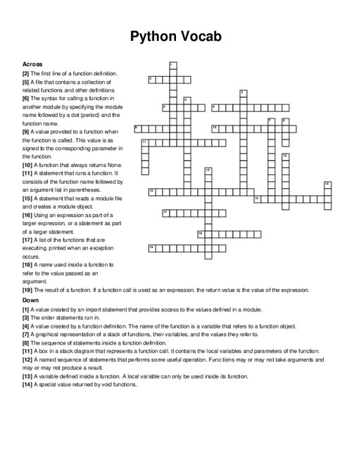 Python Vocab Crossword Puzzle
