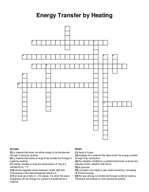 Energy Transfer by Heating Crossword Puzzle