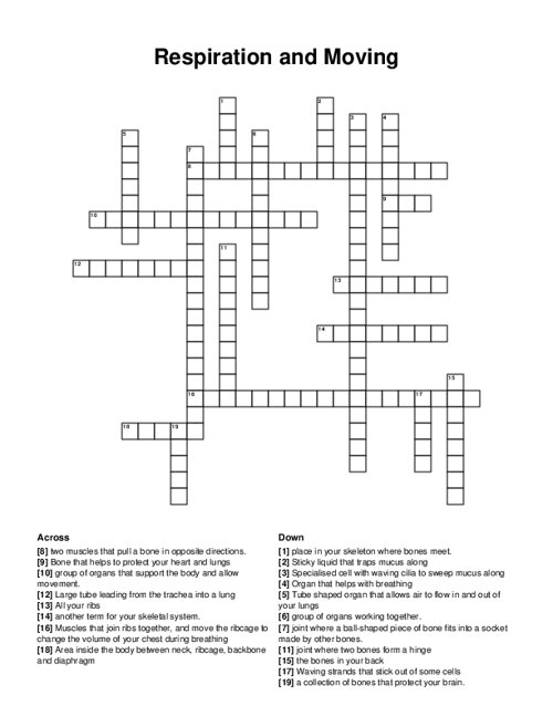Respiration and Moving Crossword Puzzle