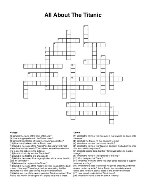 All About The Titanic Crossword Puzzle