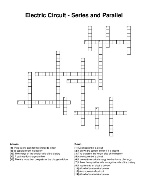 Electric Circuit - Series and Parallel Crossword Puzzle
