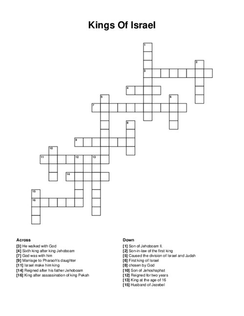 Kings Of Israel Crossword Puzzle