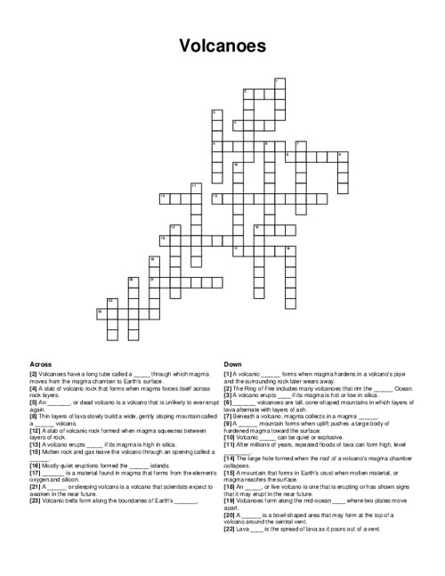 Volcanoes Crossword Puzzle