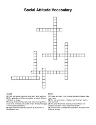 Social Attitude Vocabulary crossword puzzle