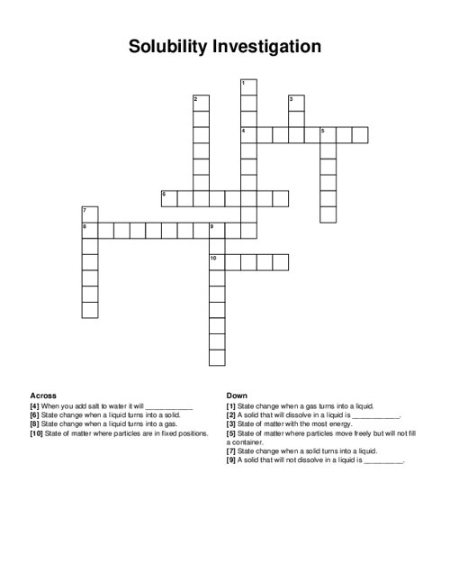 Solubility Investigation Crossword Puzzle