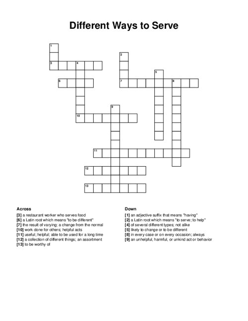 Different Ways to Serve Crossword Puzzle