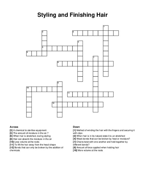 Styling and Finishing Hair Crossword Puzzle
